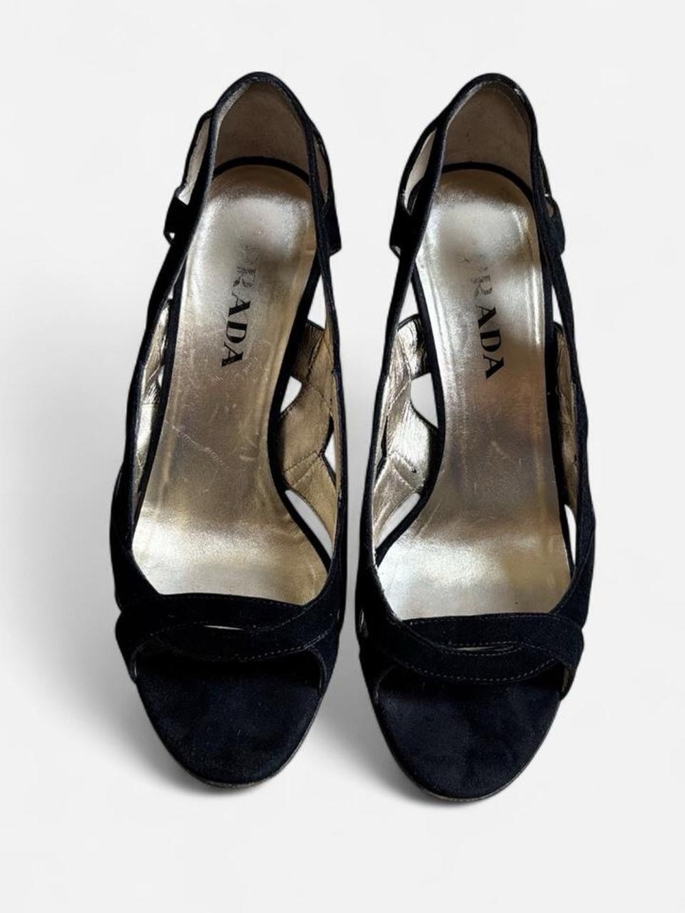 Prada Black Suede Peep-Toe Slingback Pumps
